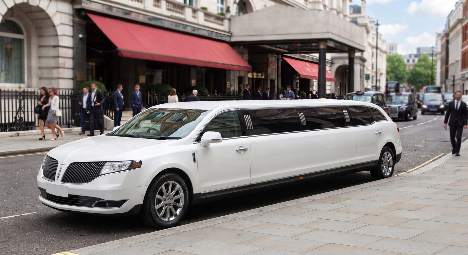 White Stretch Limo MKT for Airport and Executive Transfers
