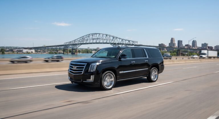 Black luxury SUV on a cross-border highway transfer to Buffalo Niagara Airport