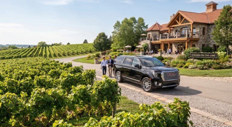 Black GMC Yukon SUV at a Niagara winery for a private wine tour