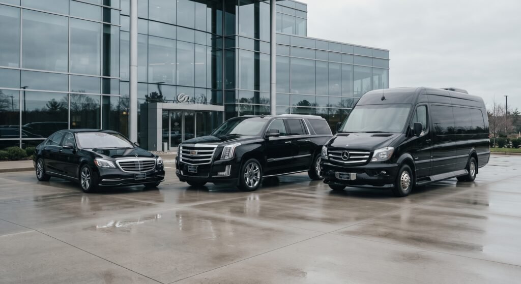 VVIP Toronto Limo fleet: Mercedes sedan, Cadillac Escalade SUV and Mercedes Sprinter van