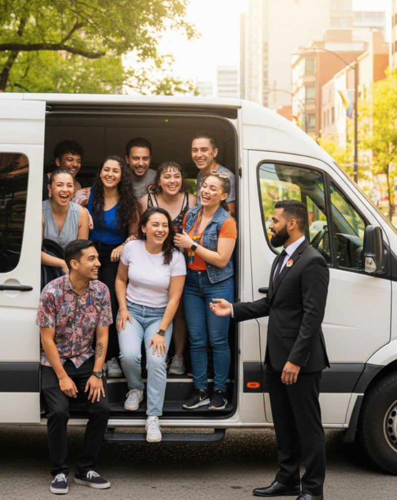 Certified Mercedes Sprinter Van for LGBTQ group transportation to Toronto Pride Parade