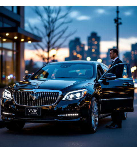 Professional VVIP Toronto Limo chauffeur opening the door of a black luxury sedan for Executive Car Service. Ideal for corporate transfers in the GTA.