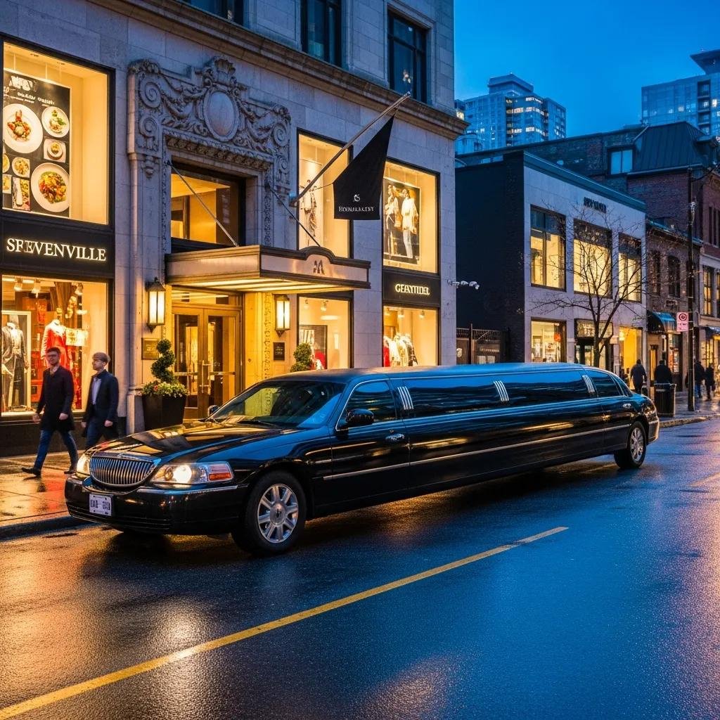 Luxurious limousine in Yorkville, Toronto, representing premium transportation services