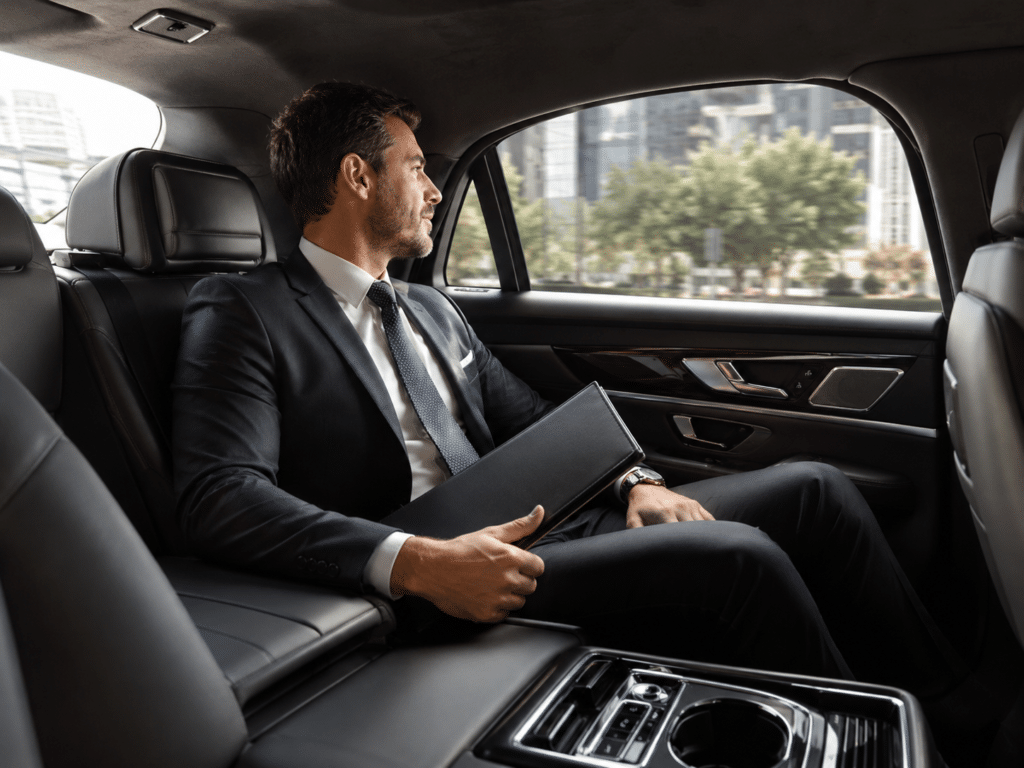 Comfortable luxury sedan interior for private medical appointment transportation in Toronto.