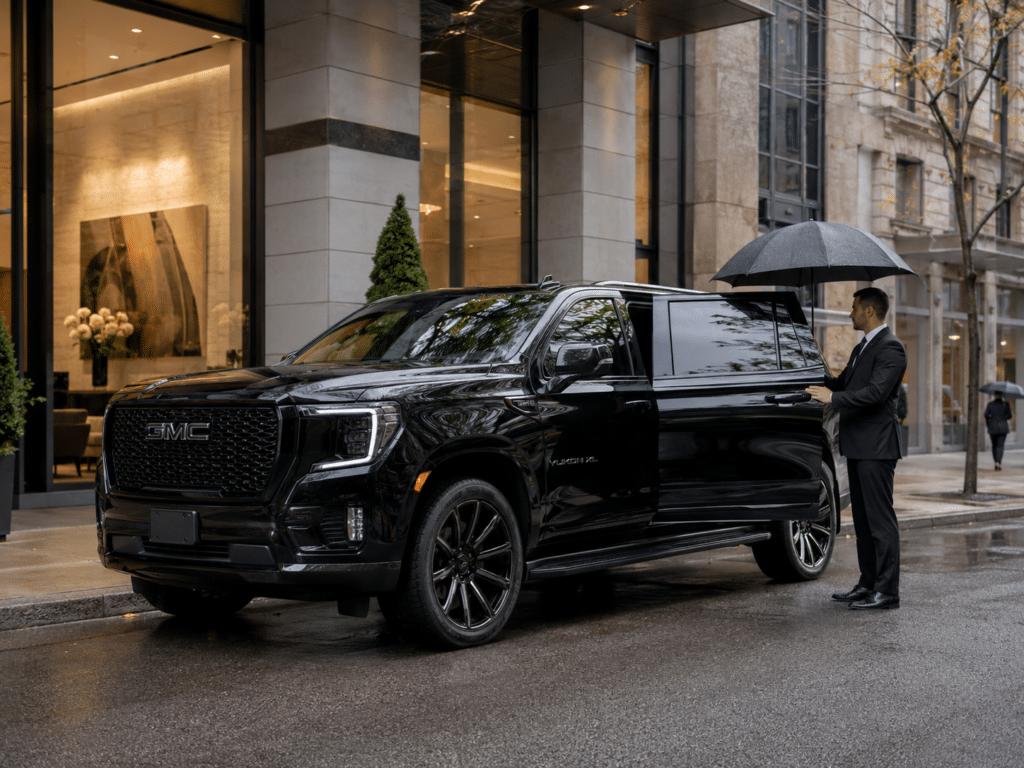 Premium GMC Yukon XL SUV ready for safe, discreet post-procedure patient transport services.