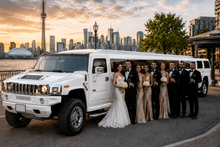 Luxury Hummer H2 stretch limo rental providing premium bridal party transportation in Toronto