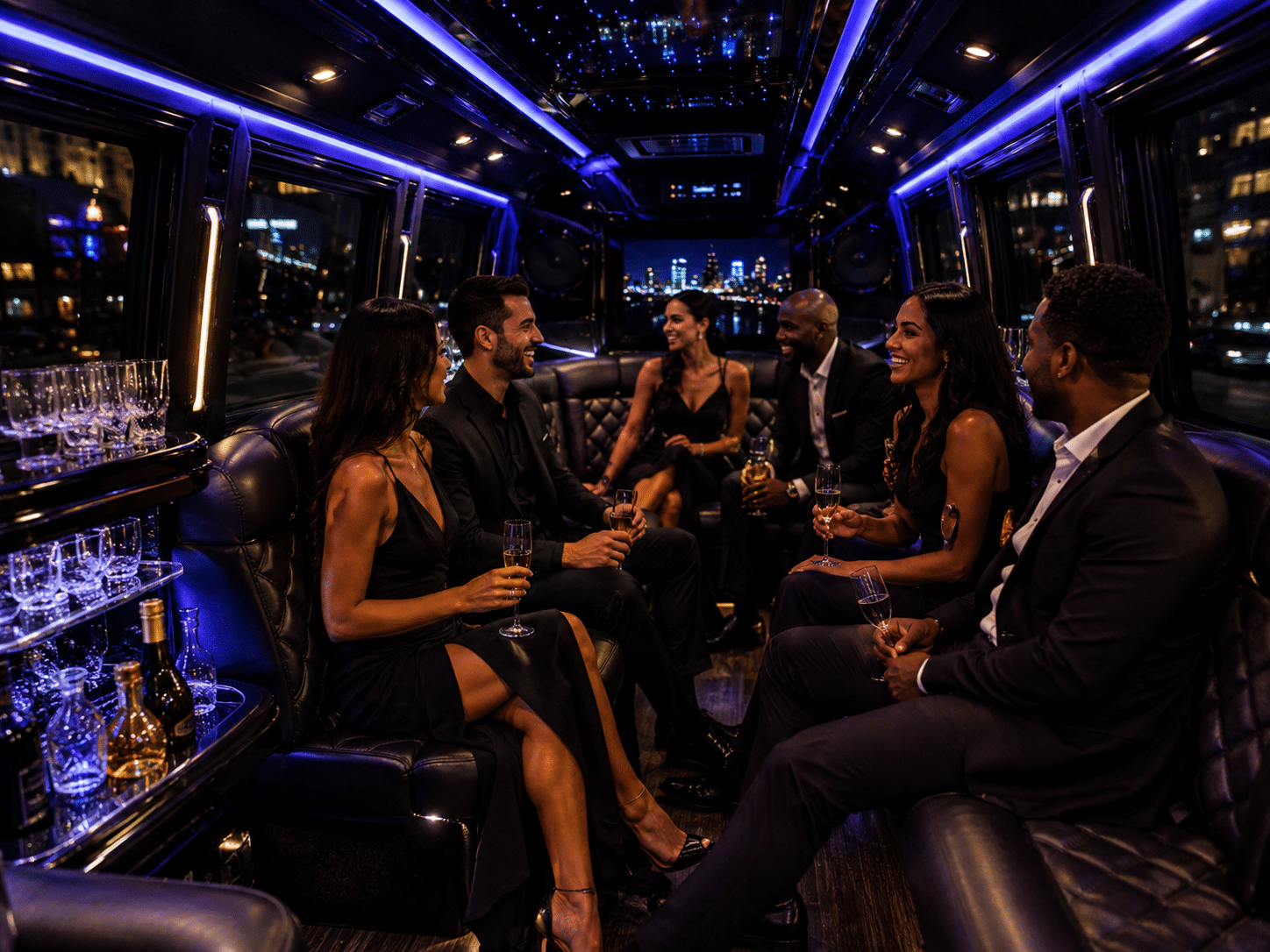 Luxury night out transportation and VIP event limo interior