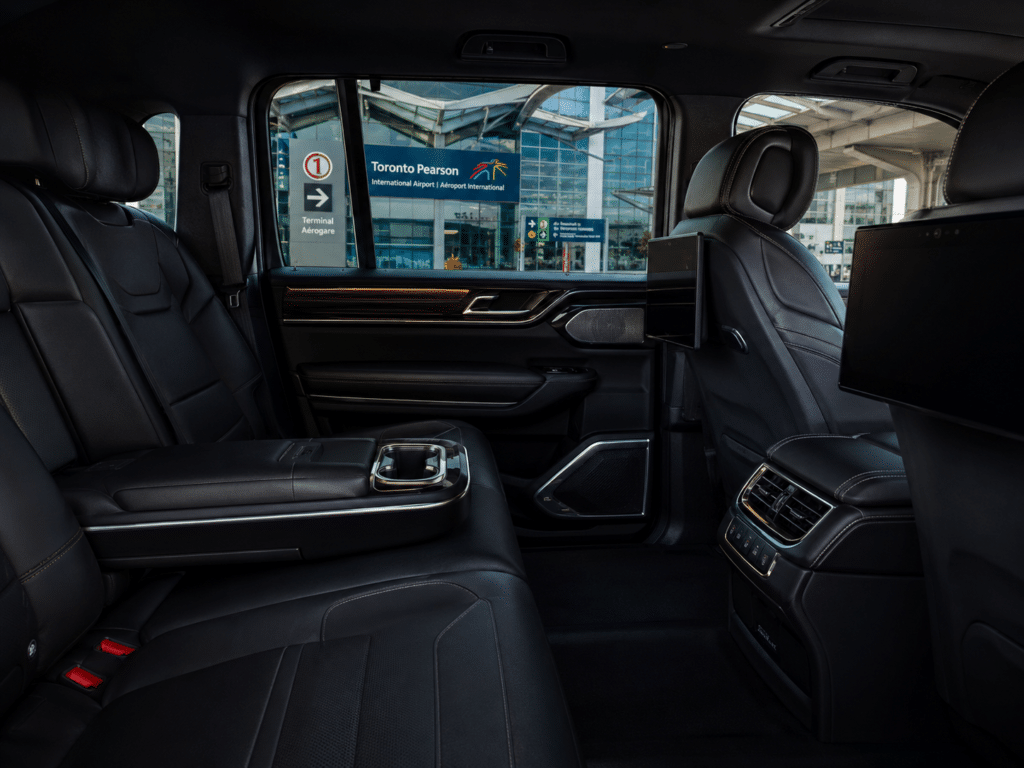 Interior luxury cabin view of a private airport car service arrival at YYZ