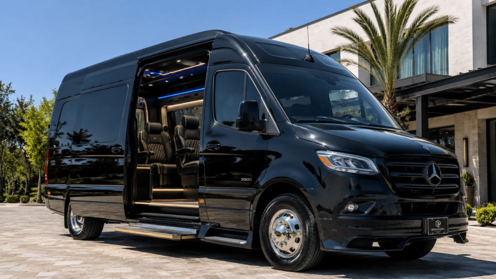 Luxury Sprinter Van limo service in Toronto with ample luggage space for golf clubs and corporate groups