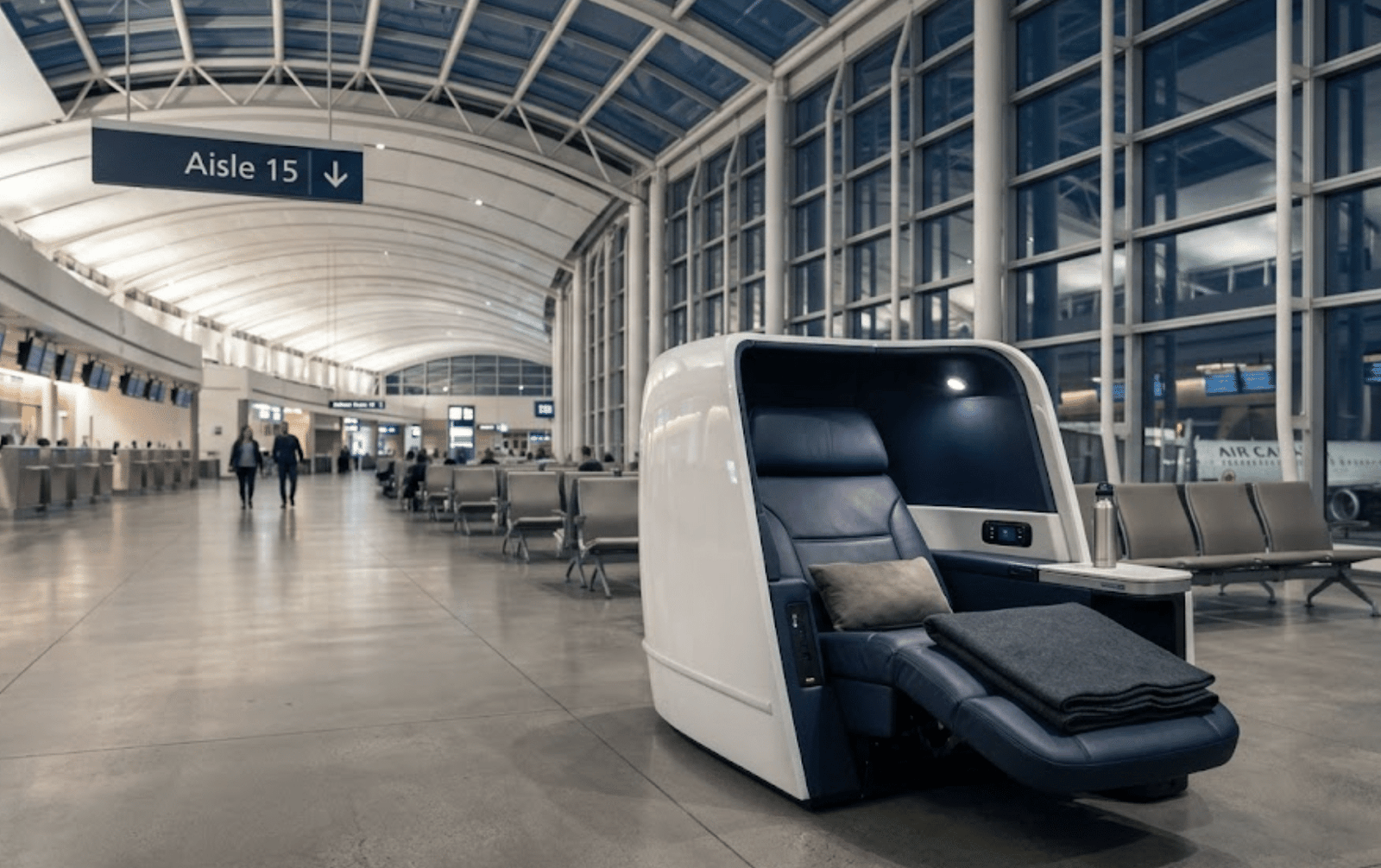 CIBC Energy Pod recliner chair located at Toronto Pearson Airport YYZ Terminal 1 Aisle 15