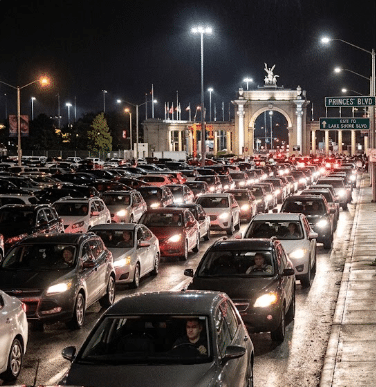 Exhibition Place public parking lot congestion compared to private chauffeur egress routes