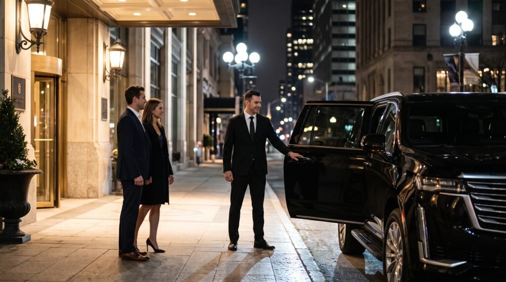 Professional private chauffeur providing executive group transit and VIP hospitality service for Toronto concert events