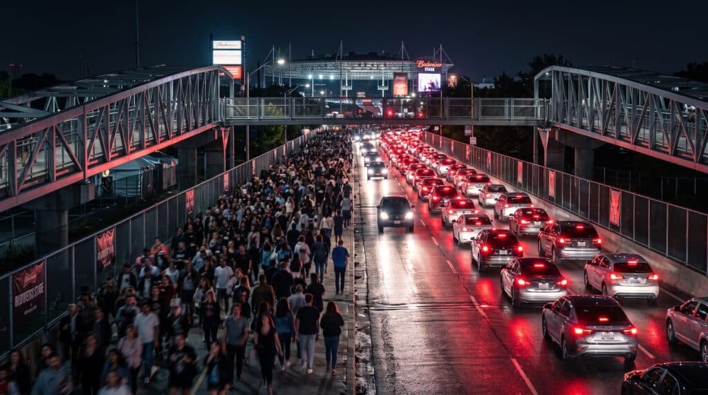 Ontario Place post concert egress crowds and Lake Shore Boulevard West traffic congestion after an RBC Amphitheatre event