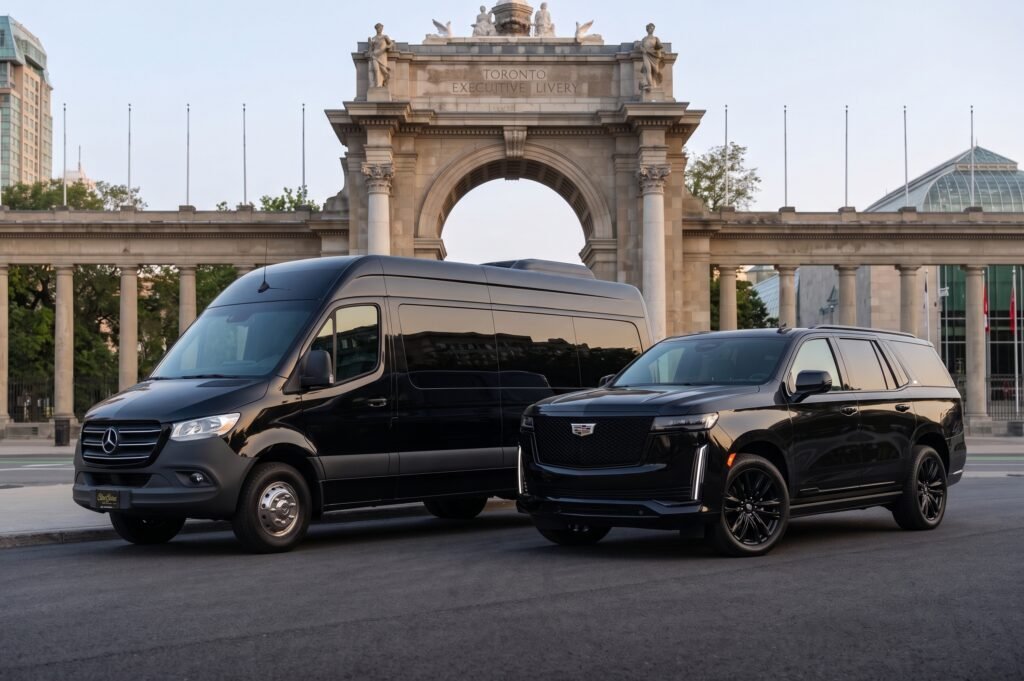 Mercedes-Benz Sprinter van and Cadillac Escalade ESV chartered for VIP groups and Ontario Place waterfront event transit