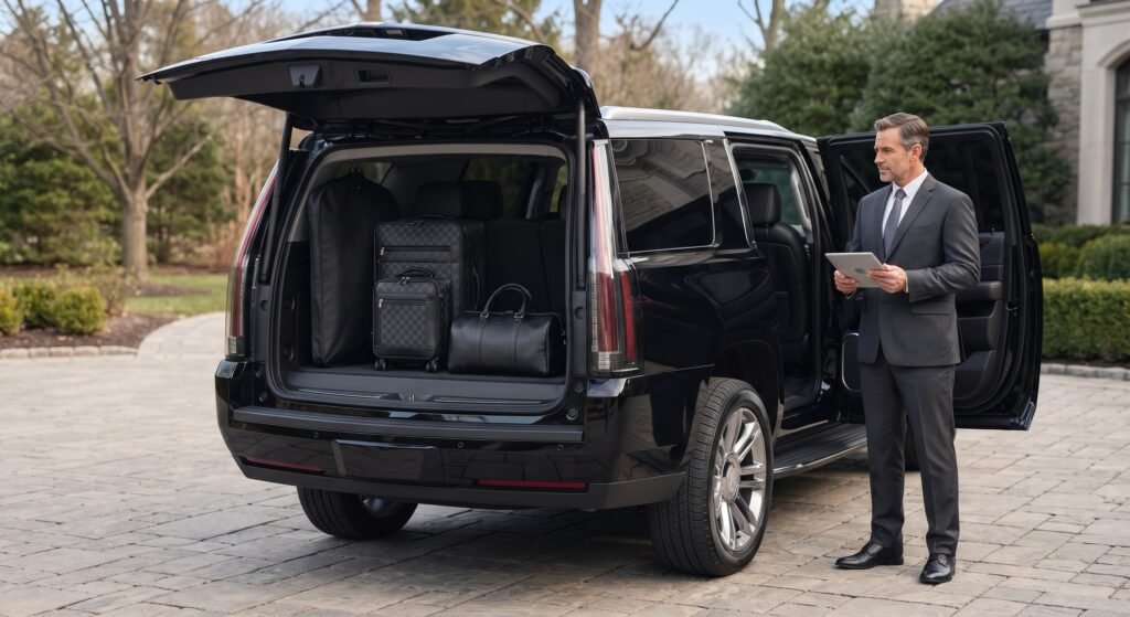 Cadillac Escalade ESV executive luggage capacity and chauffeur dispatch for Etobicoke travel