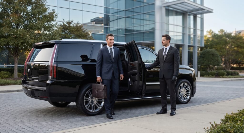 Executive limousine and corporate chauffeur service at an Etobicoke business park