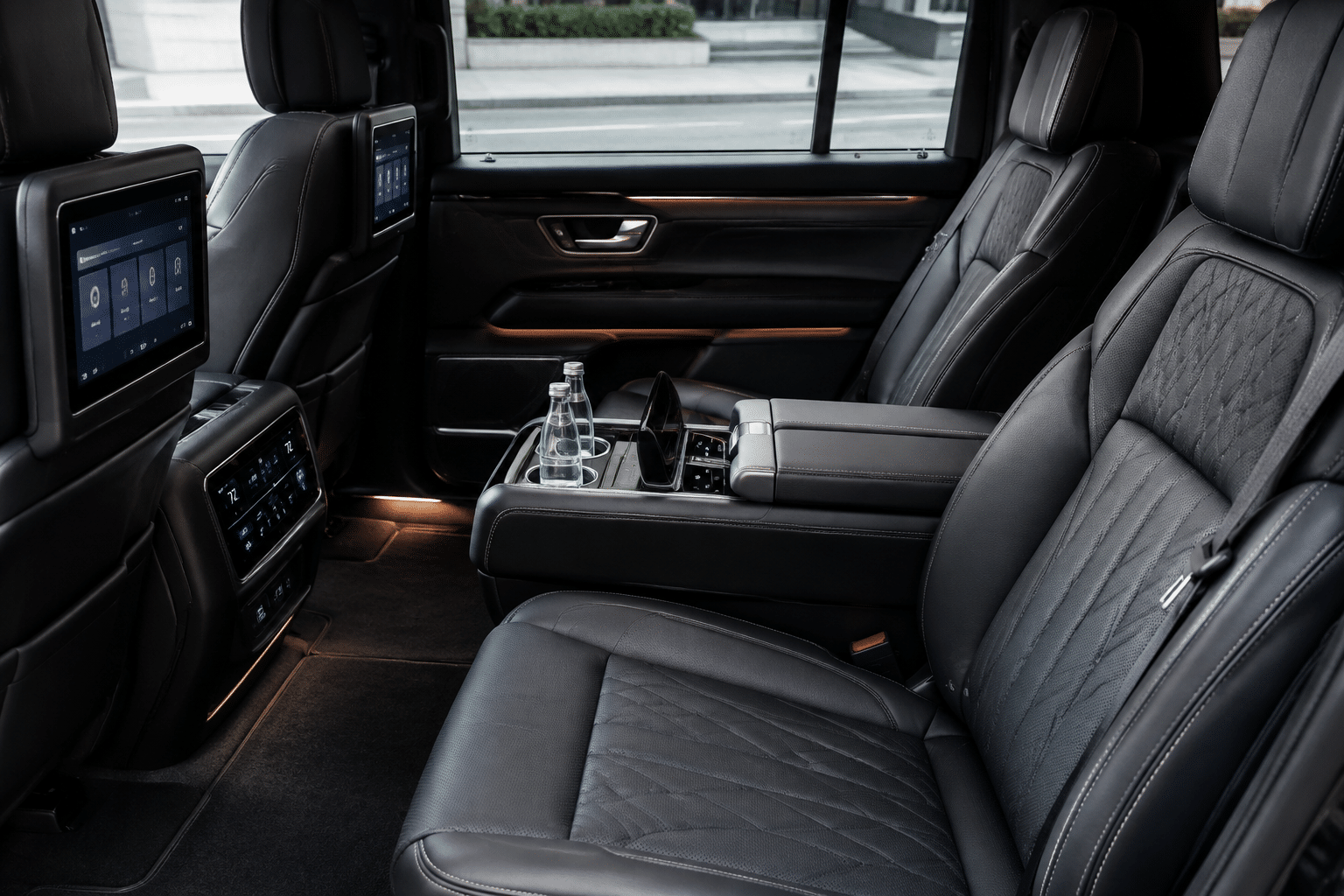 Immaculate interior cabin of an executive chauffeur vehicle for private driver hire in Toronto