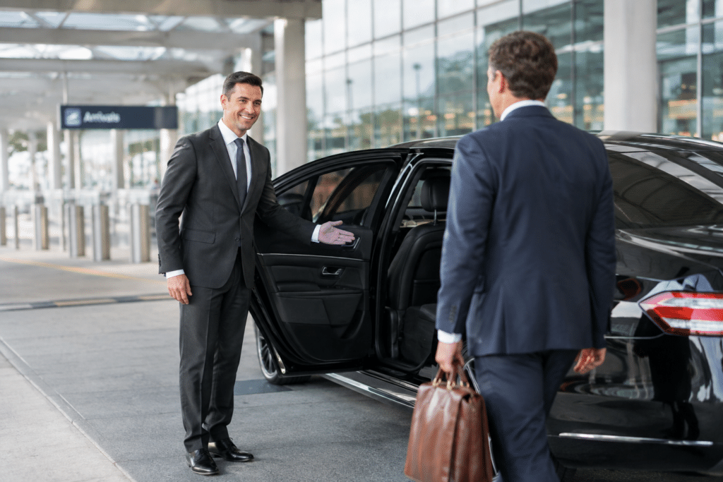 Pre-arranged luxury Cadillac Escalade ESV curbside pickup at Toronto Pearson Terminal 1 Door A