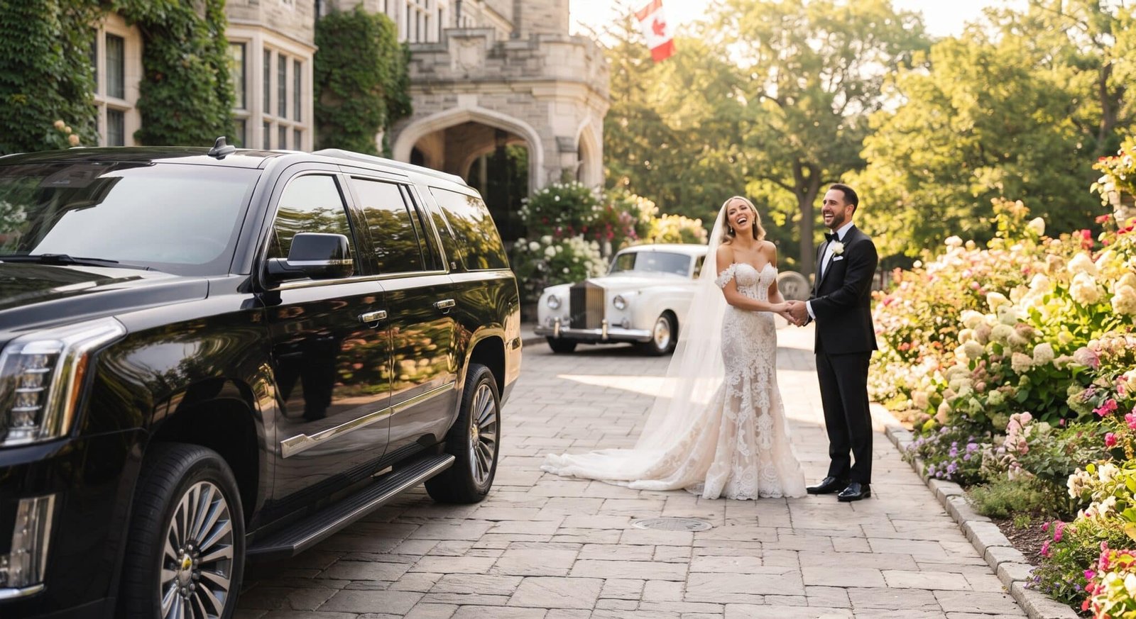 a luxury bridal vehicle at a Toronto estate venue