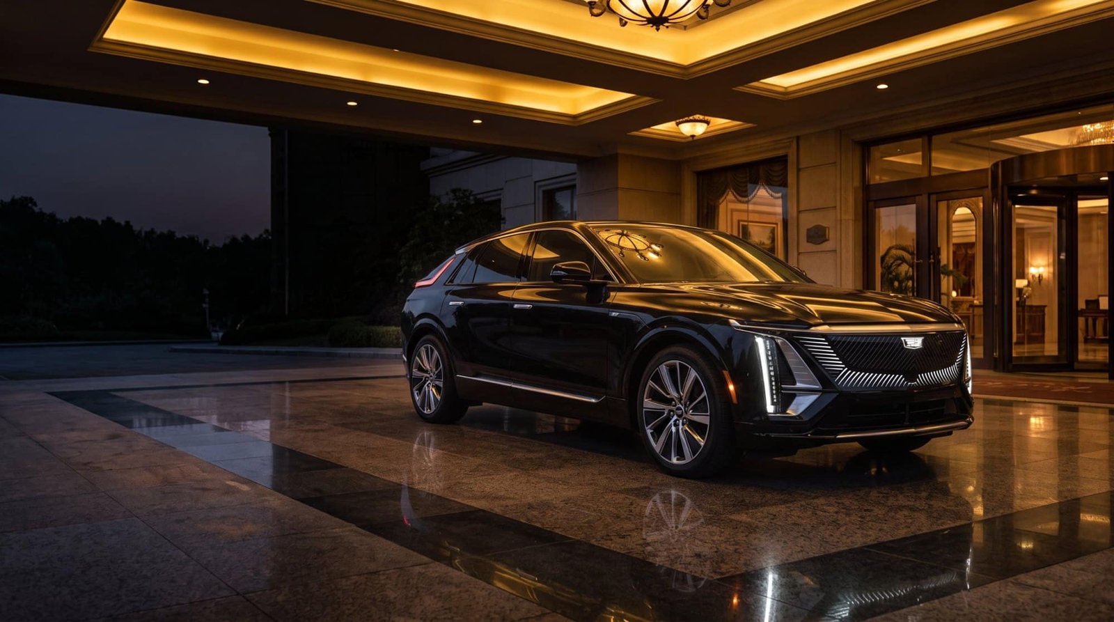 Executive sedan with chauffeur waiting at a Toronto hotel entrance