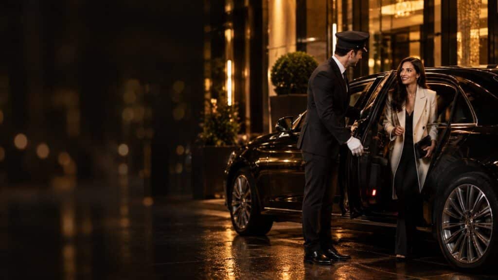 VVIP chauffeur opening the car door for a client in Toronto